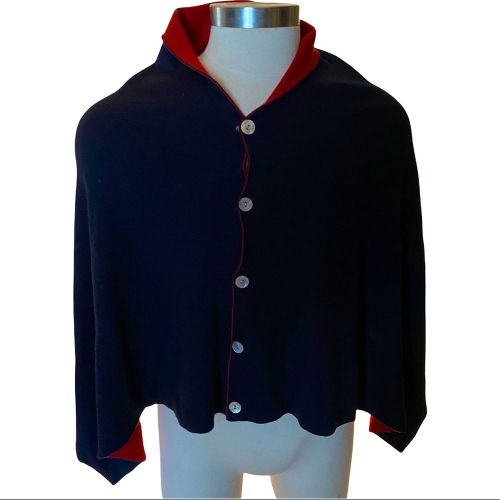 Orvis Red or Navy Blue 100% Wool 5-Button Cape Wrap Shawl Women 1 Size Fits Most